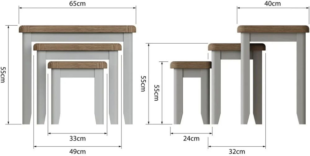 Product photograph of Ringwood Grey Painted Nest Of 3 Tables - Oak Top from Choice Furniture Superstore.