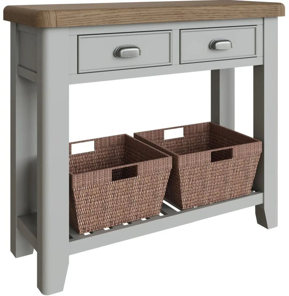 Product photograph of Ringwood Grey Painted Console Table - Oak Top from Choice Furniture Superstore.