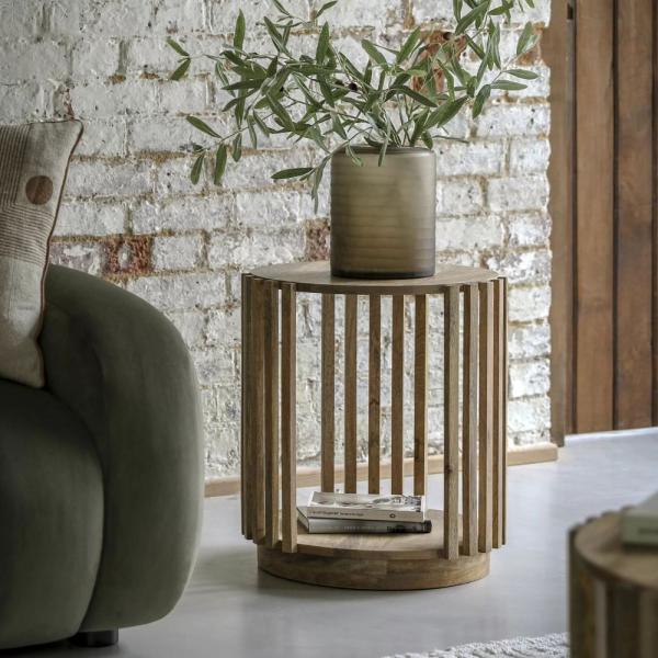 Product photograph of Voss Mango Wood Round Side Table from Choice Furniture Superstore.