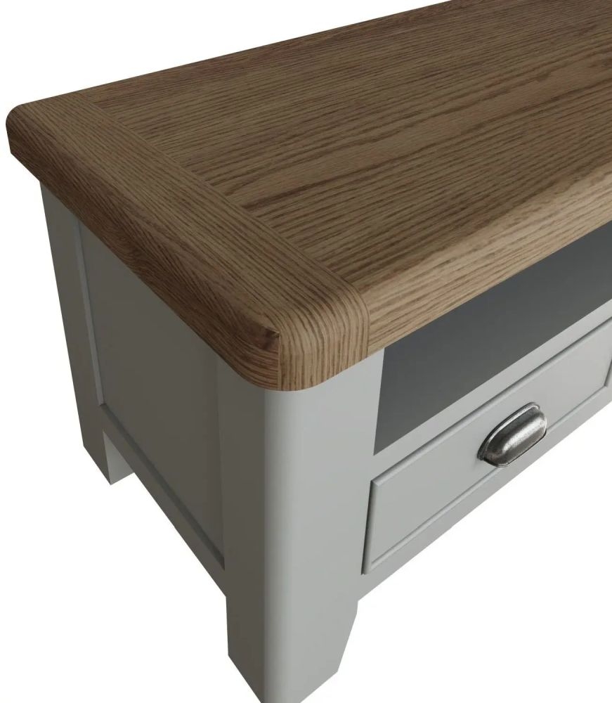 Product photograph of Ringwood Grey Painted Tv Unit - Oak Top from Choice Furniture Superstore.