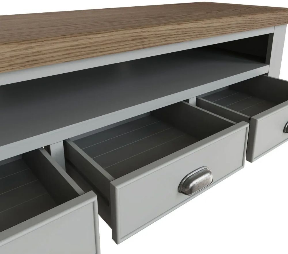 Product photograph of Ringwood Grey Painted Large Tv Unit - Oak Top from Choice Furniture Superstore.