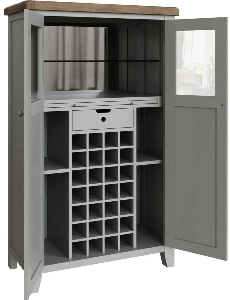 Product photograph of Ringwood Grey Painted Drinks Cabinet - Oak Top from Choice Furniture Superstore.