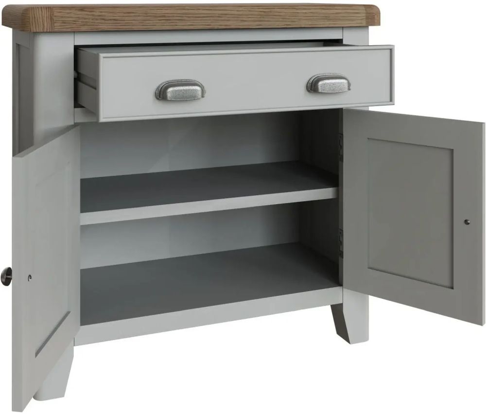 Product photograph of Ringwood Grey Painted 2 Door 1 Drawer Sideboard - Oak Top from Choice Furniture Superstore.