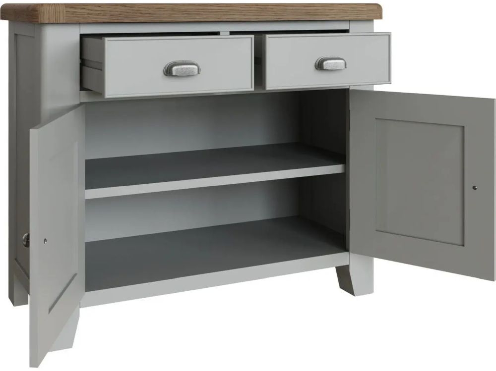 Product photograph of Ringwood Grey Painted 2 Door 2 Drawer Sideboard - Oak Top from Choice Furniture Superstore.