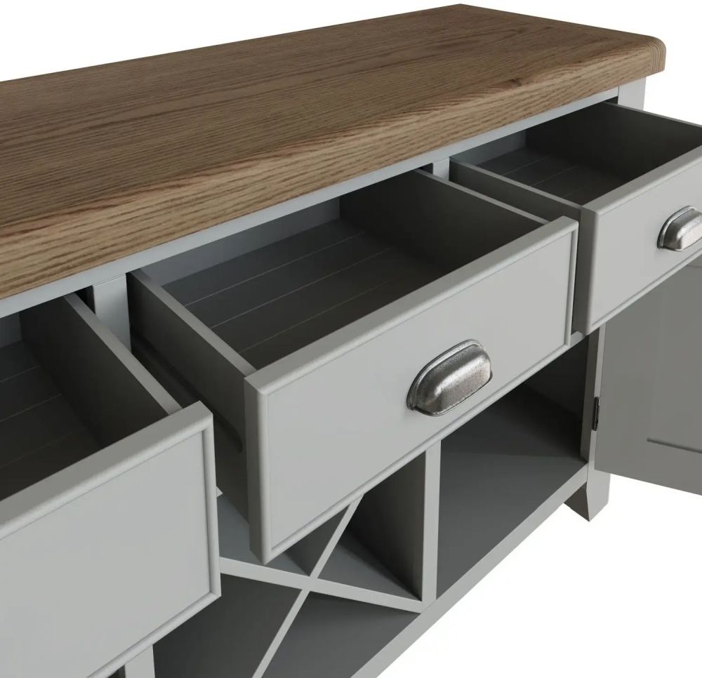 Product photograph of Ringwood Grey Painted 2 Door 3 Drawer Sideboard - Oak Top from Choice Furniture Superstore.
