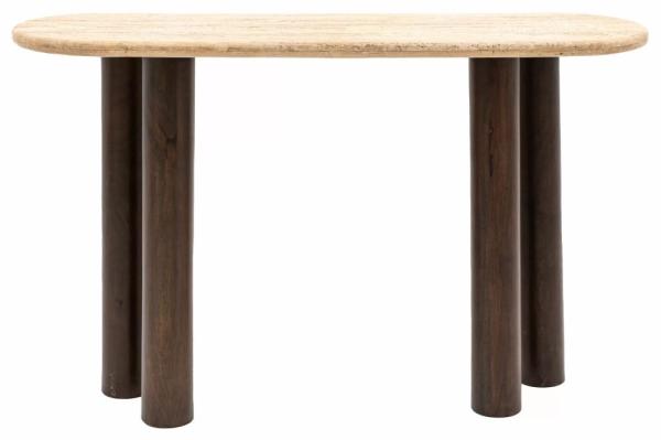 Product photograph of Trevi Travertine Stone Top And Dark Wood Console Table from Choice Furniture Superstore.