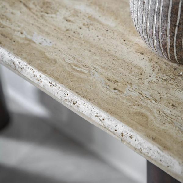 Product photograph of Trevi Travertine Stone Top And Dark Wood Console Table from Choice Furniture Superstore.