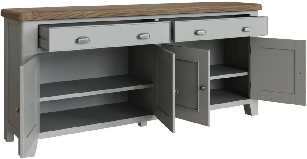Product photograph of Ringwood Grey Painted 4 Door 2 Drawer Sideboard - Oak Top from Choice Furniture Superstore.