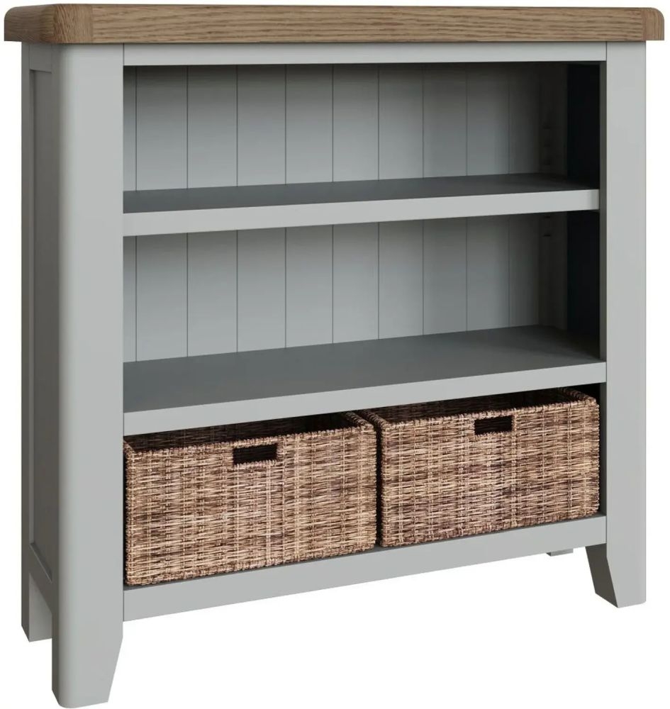 Product photograph of Ringwood Grey Painted Small Bookcase - Oak Top from Choice Furniture Superstore.