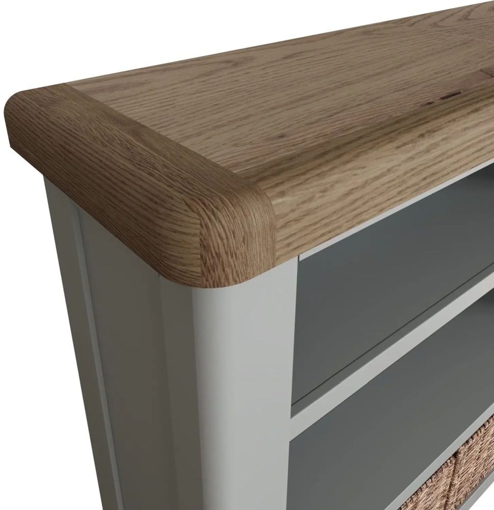 Product photograph of Ringwood Grey Painted Small Bookcase - Oak Top from Choice Furniture Superstore.