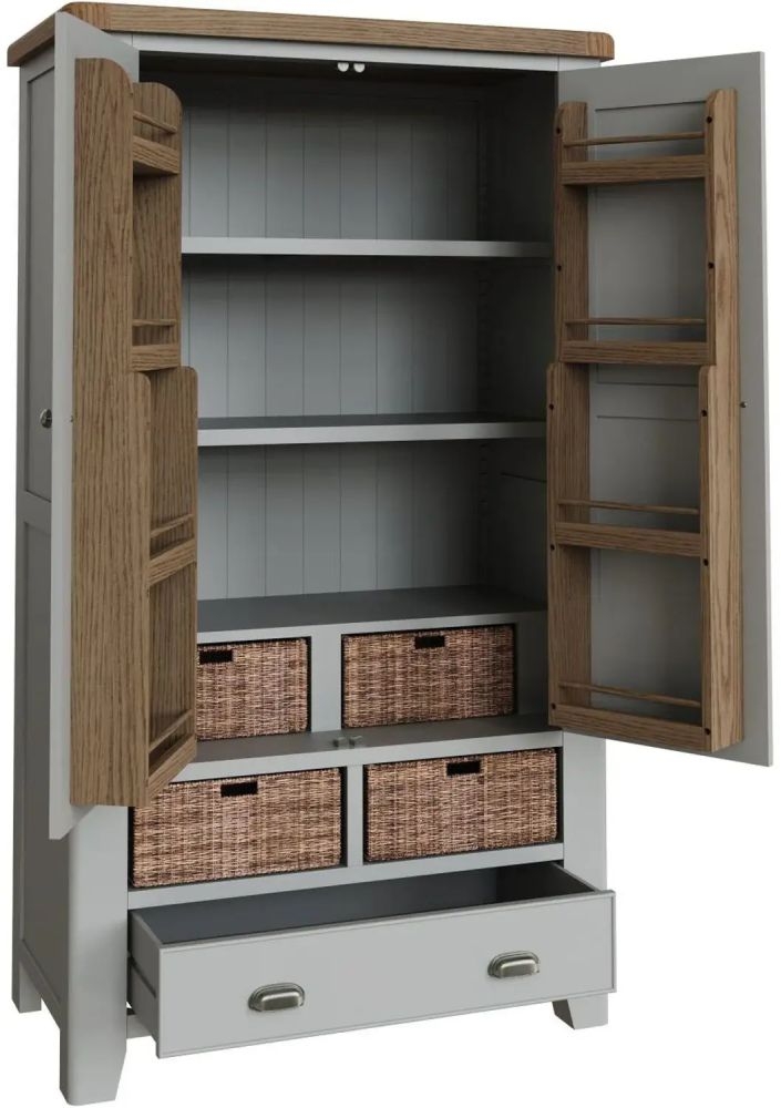 Product photograph of Ringwood Grey Painted Larder Unit - Oak Top from Choice Furniture Superstore.