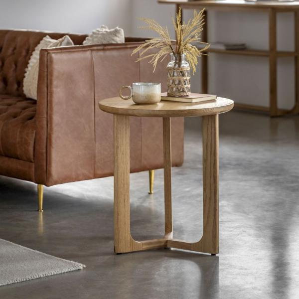 Product photograph of Catron Round Side Table - Comes In Natural And Smoked Options from Choice Furniture Superstore.