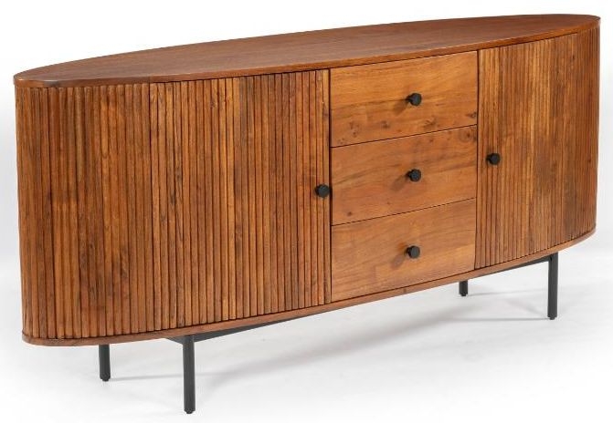 Product photograph of Panama Acacia Wood 2 Door 3 Drawer Sideboard from Choice Furniture Superstore.