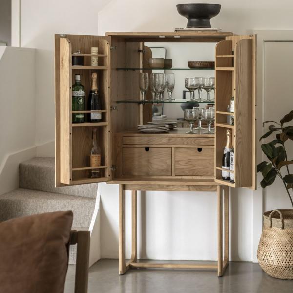 Product photograph of Craft 2 Door 2 Drawer Cocktail Cabinet - Comes In Natural And Smoked Options from Choice Furniture Superstore.