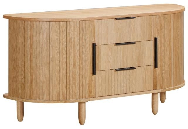 Product photograph of Vermont Natural Oak 2 Door 3 Drawer Curved Sideboard from Choice Furniture Superstore.