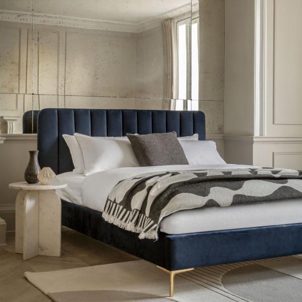 Product photograph of Kensington 4ft 6in Double Fabric Bed - Comes In Indigo Blue And Latte Options from Choice Furniture Superstore.