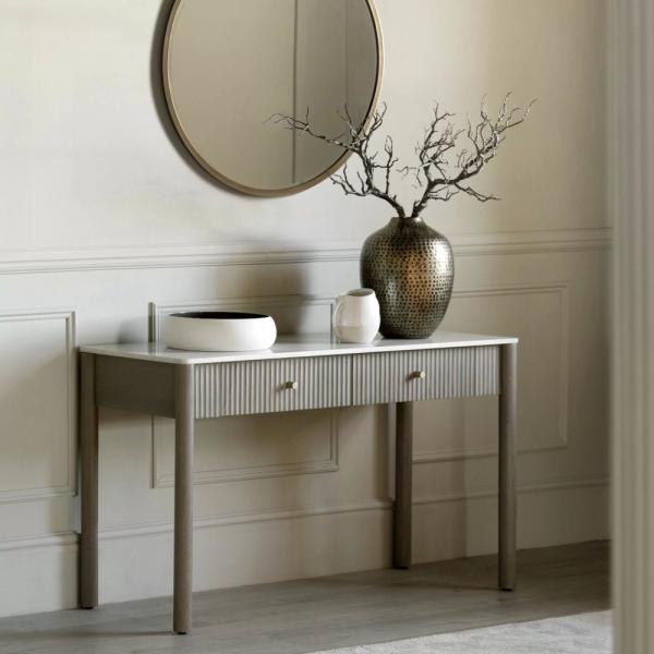 Product photograph of Marmo White Marble Top 130cm Console Table - 2 Drawers from Choice Furniture Superstore.