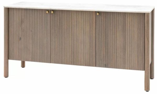 Product photograph of Marmo White Marble Top And Mango Wood 3 Door Sideboard from Choice Furniture Superstore.