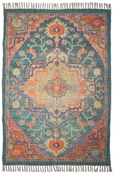Product photograph of Blue Cotton Printed Rug - 120 X 180cm from Choice Furniture Superstore.