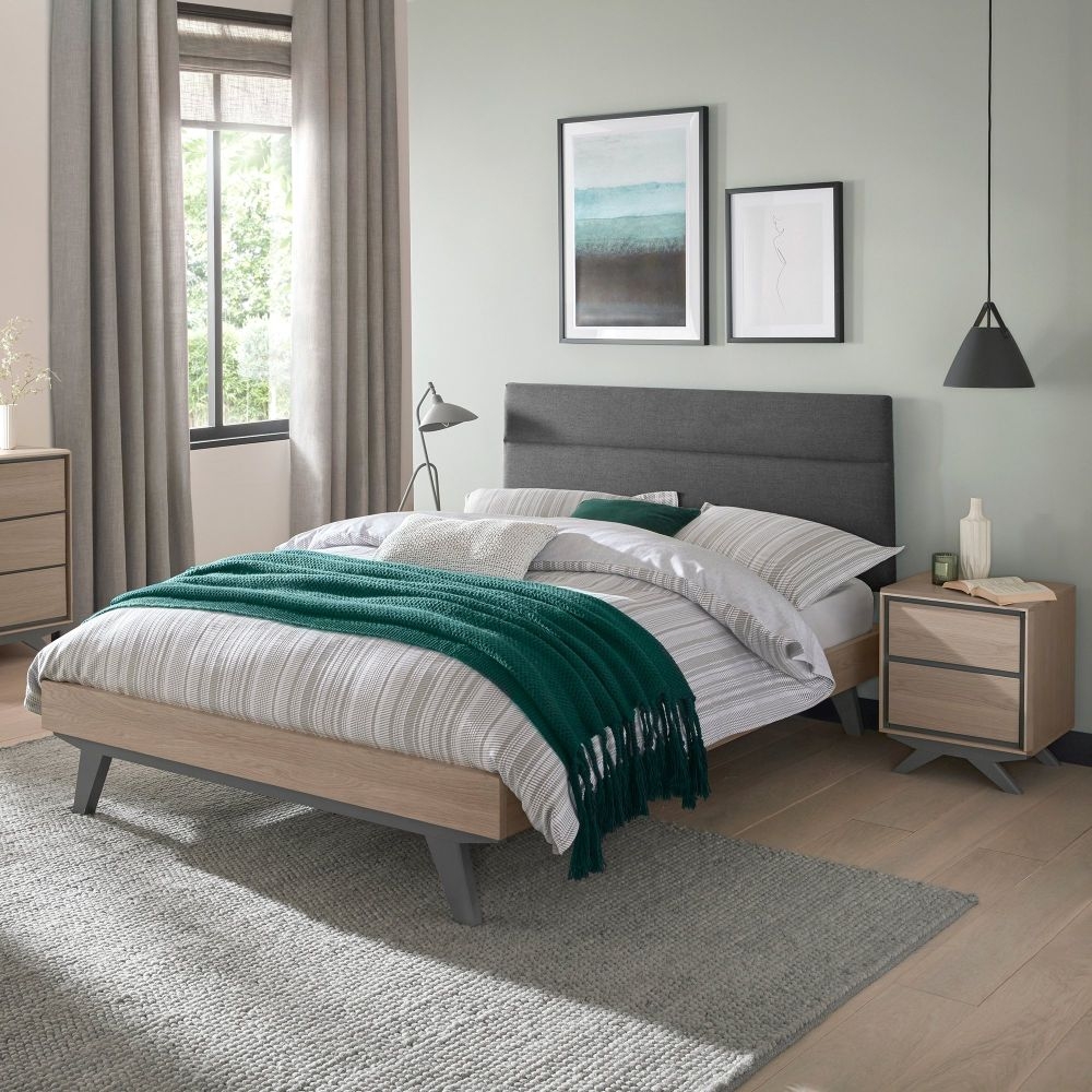 Product photograph of Bentley Designs Brunel Scandi Oak And Dark Grey Upholstery Bed - Comes In Double And King Size Option from Choice Furniture Superstore.