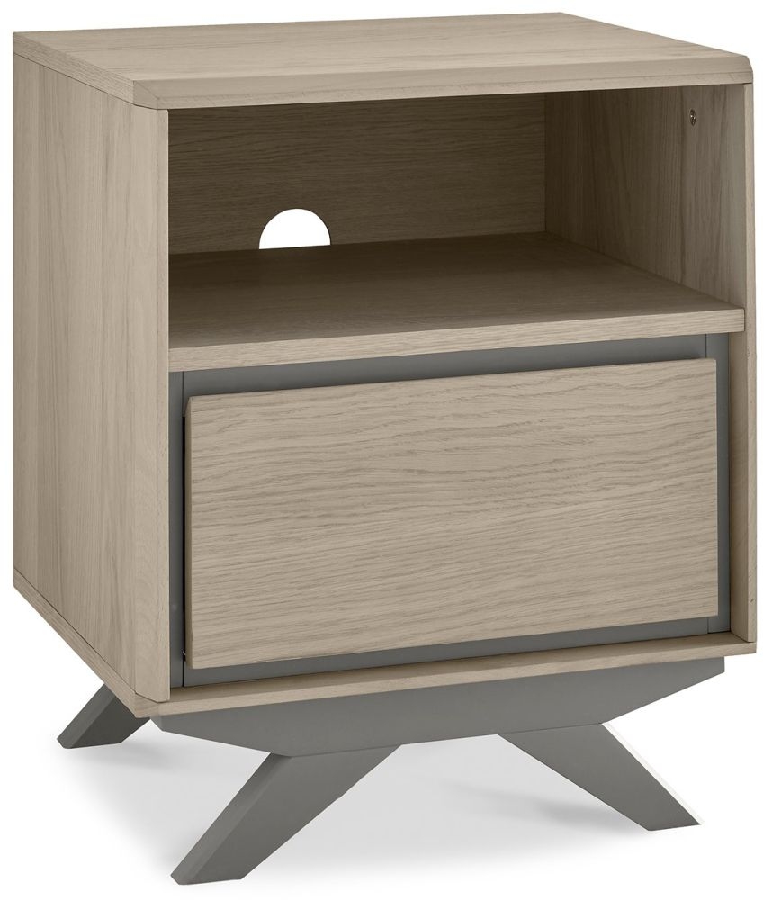 Product photograph of Bentley Designs Brunel Scandi Oak And Dark Grey 1 Drawer Bedside Cabinet from Choice Furniture Superstore.