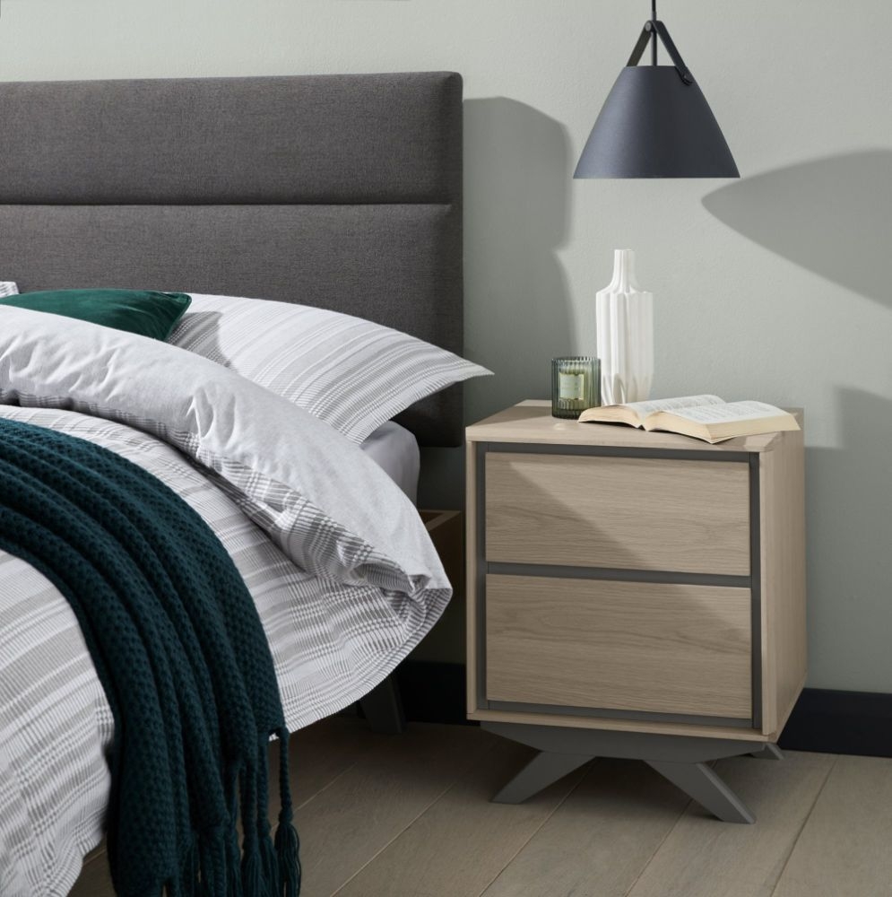 Product photograph of Bentley Designs Brunel Scandi Oak And Dark Grey 2 Drawer Bedside from Choice Furniture Superstore.