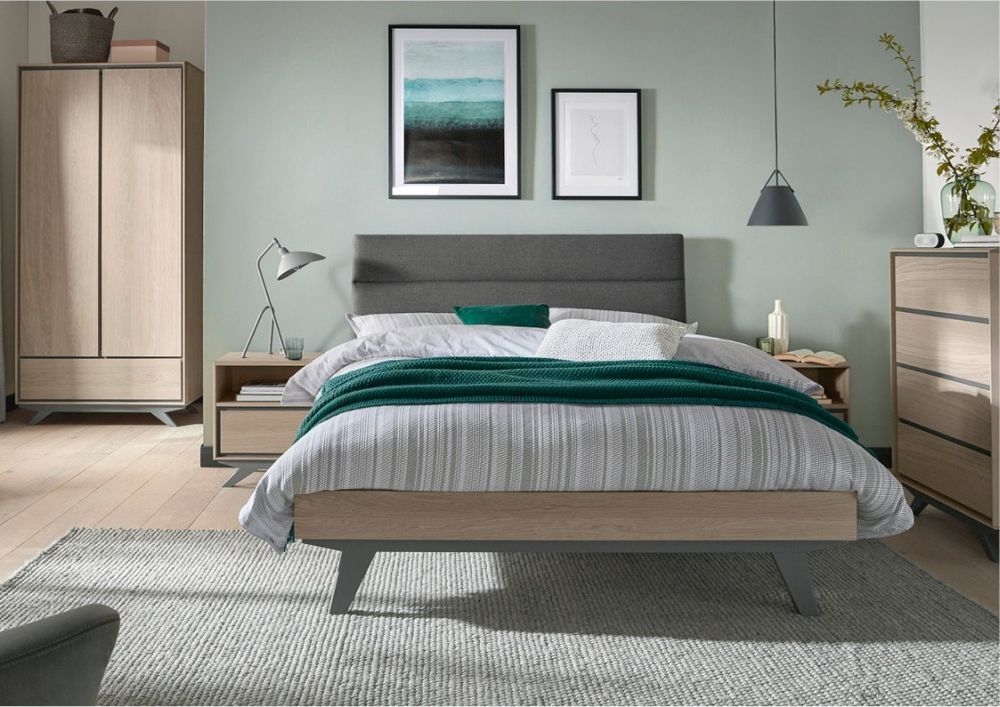 Product photograph of Bentley Designs Brunel Scandi Oak And Dark Grey 2 Drawer Bedside from Choice Furniture Superstore.