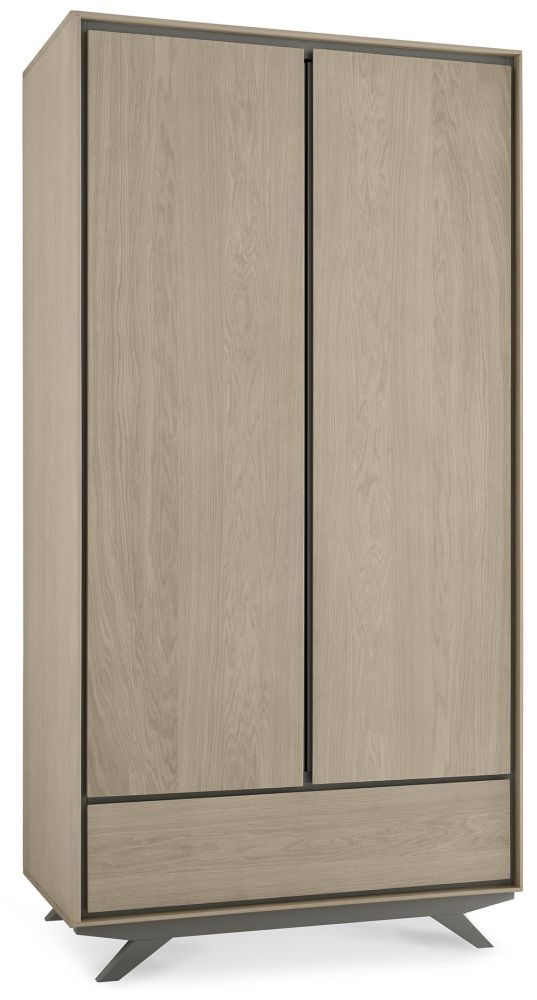 Product photograph of Bentley Designs Brunel Scandi Oak And Dark Grey 2 Door 1 Drawer Wardrobe from Choice Furniture Superstore.