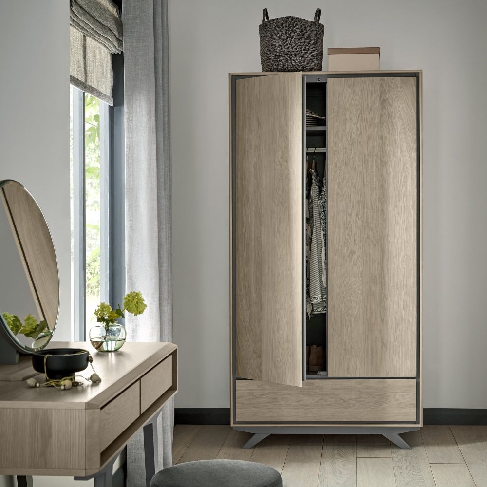 Product photograph of Bentley Designs Brunel Scandi Oak And Dark Grey 2 Door 1 Drawer Wardrobe from Choice Furniture Superstore.