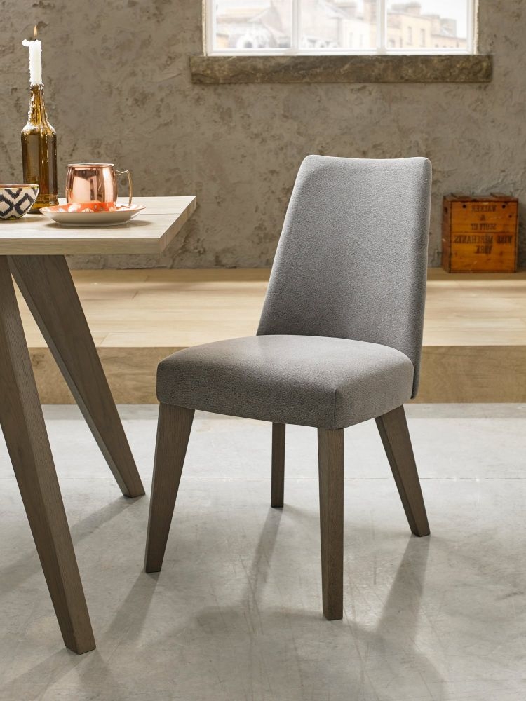 Product photograph of Bentley Designs Cadell Aged Oak Smoke Grey Upholstered Dining Chair Sold In Pairs from Choice Furniture Superstore.