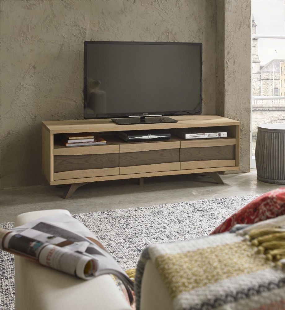 Product photograph of Bentley Designs Cadell Aged Oak 3 Drawer Tv Unit from Choice Furniture Superstore.
