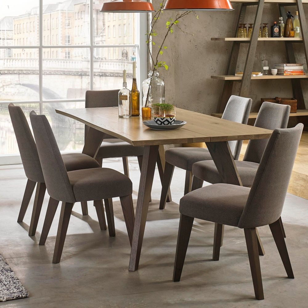 Product photograph of Bentley Designs Cadell Aged And Weathered Oak 6 Seater Table With 6 Smoke Grey Fabric Chairs from Choice Furniture Superstore.