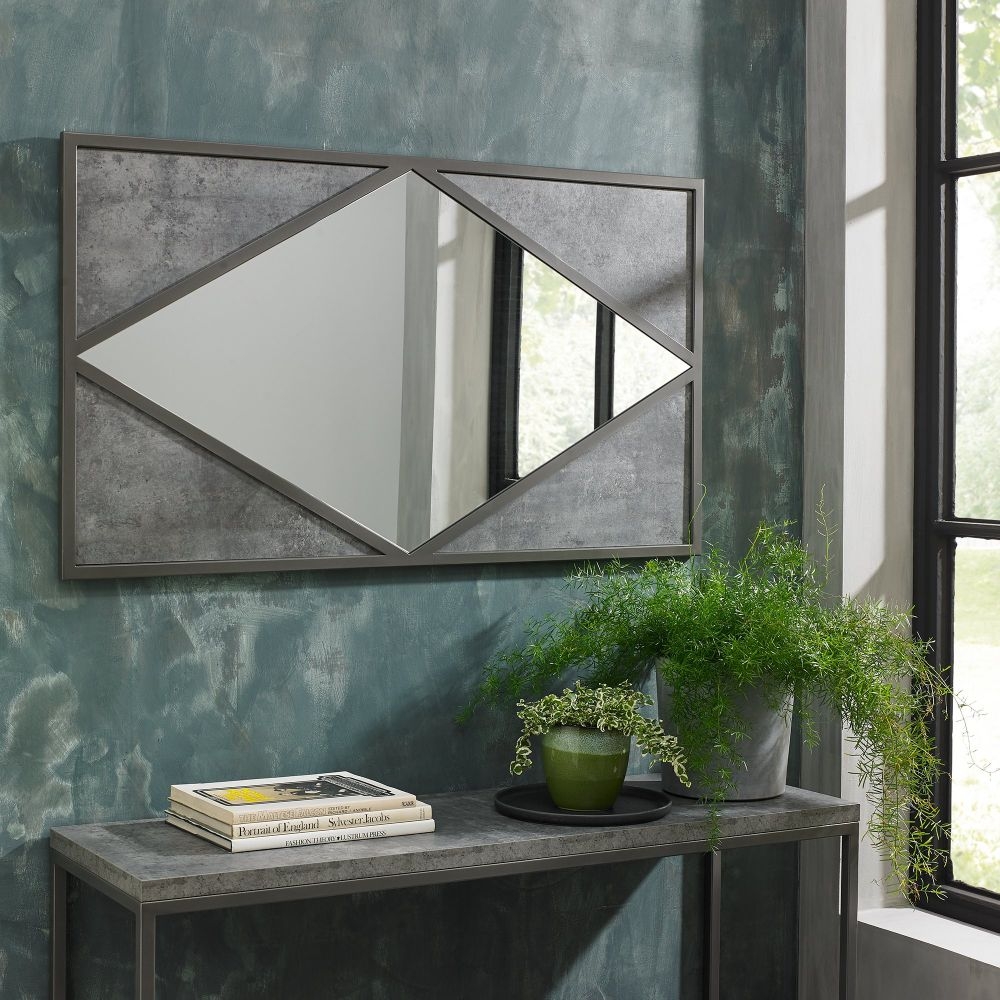 Product photograph of Bentley Designs Renzo Zinc And Dark Grey Rectangular Wall Mirror from Choice Furniture Superstore.