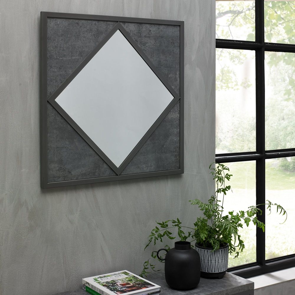 Product photograph of Bentley Designs Renzo Zinc And Dark Grey Square Wall Mirror from Choice Furniture Superstore.