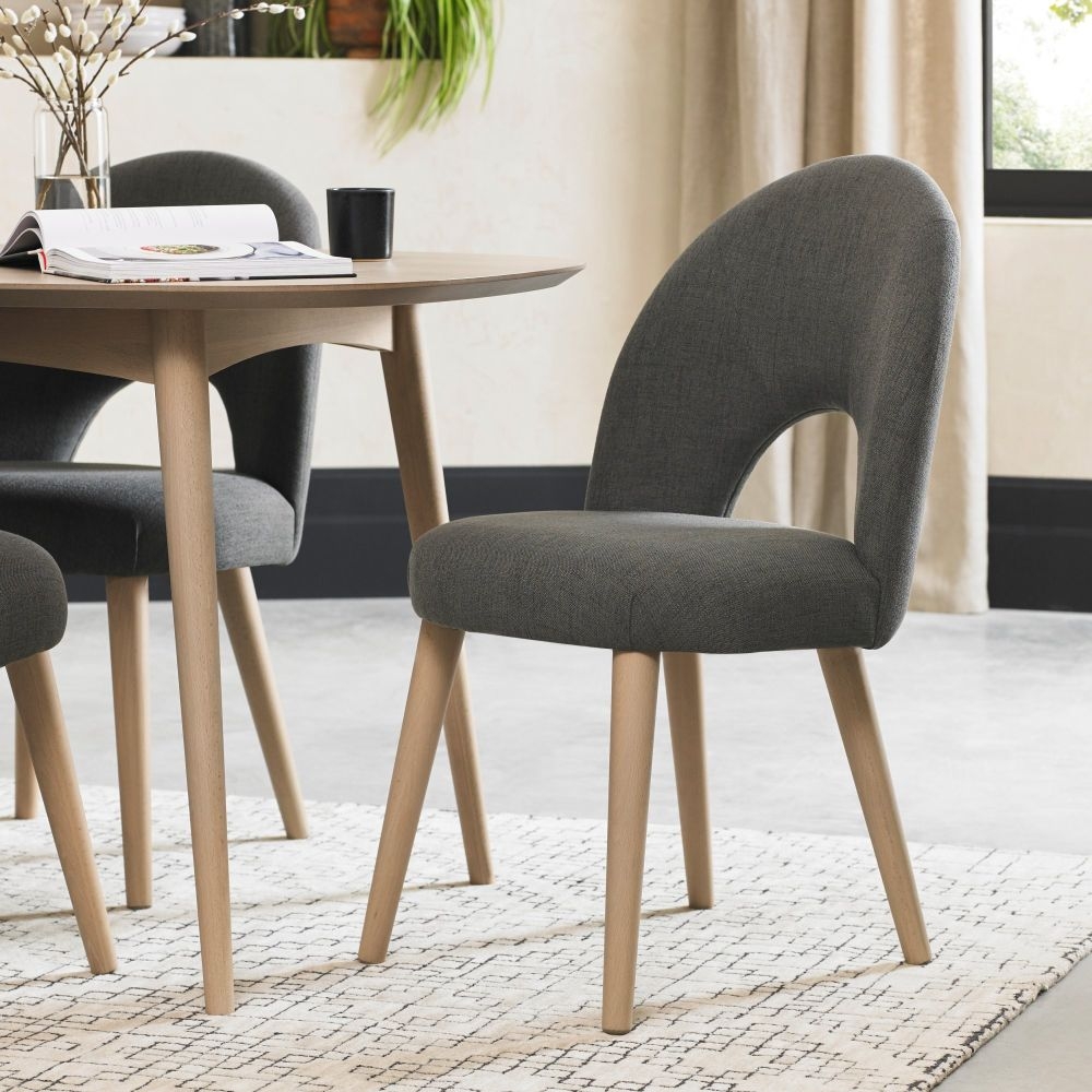 Product photograph of Bentley Designs Dansk Scandi Oak Upholstered Cold Steel Fabric Dining Chair Sold In Pairs from Choice Furniture Superstore.