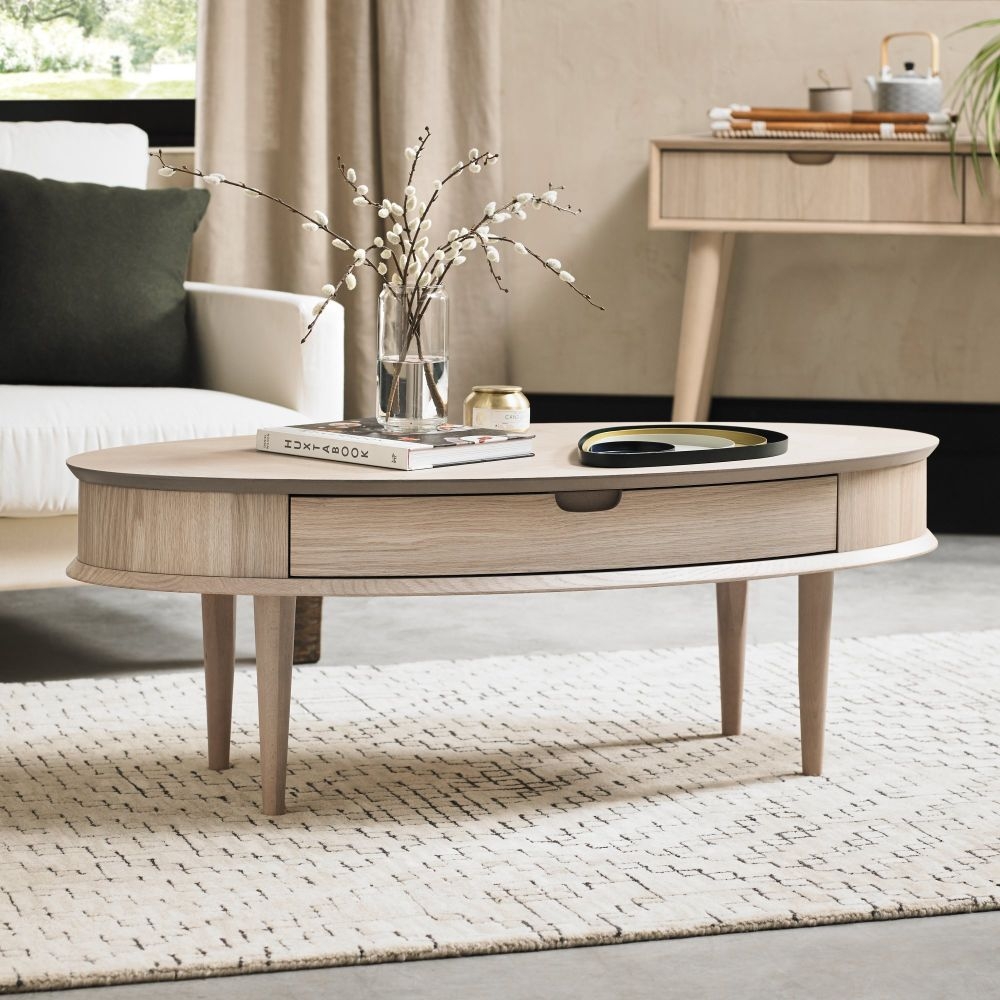 Product photograph of Bentley Designs Dansk Scandi Oak 1 Drawer Coffee Table from Choice Furniture Superstore.