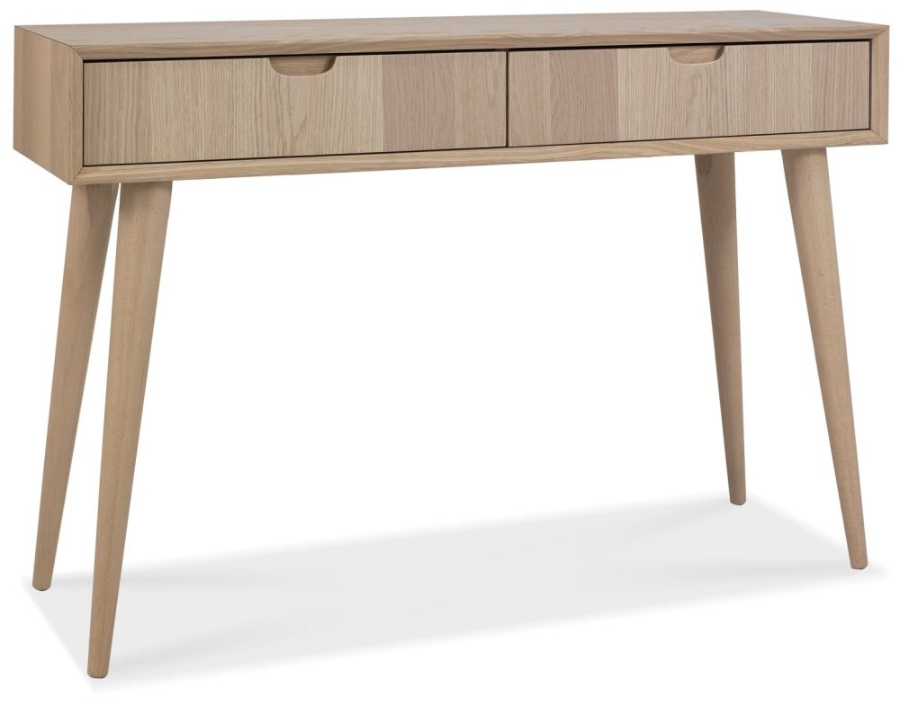 Product photograph of Bentley Designs Dansk Scandi Oak 2 Drawer Console Table from Choice Furniture Superstore.