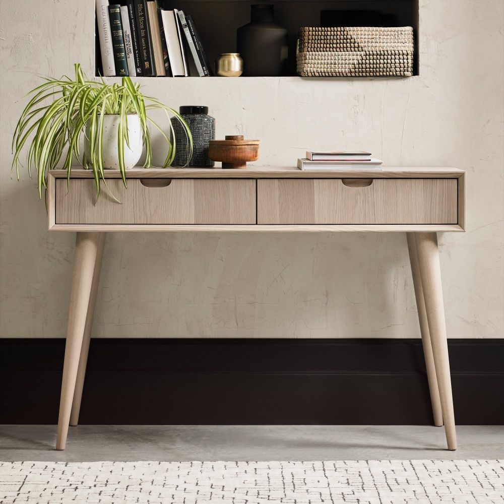 Product photograph of Bentley Designs Dansk Scandi Oak 2 Drawer Console Table from Choice Furniture Superstore.