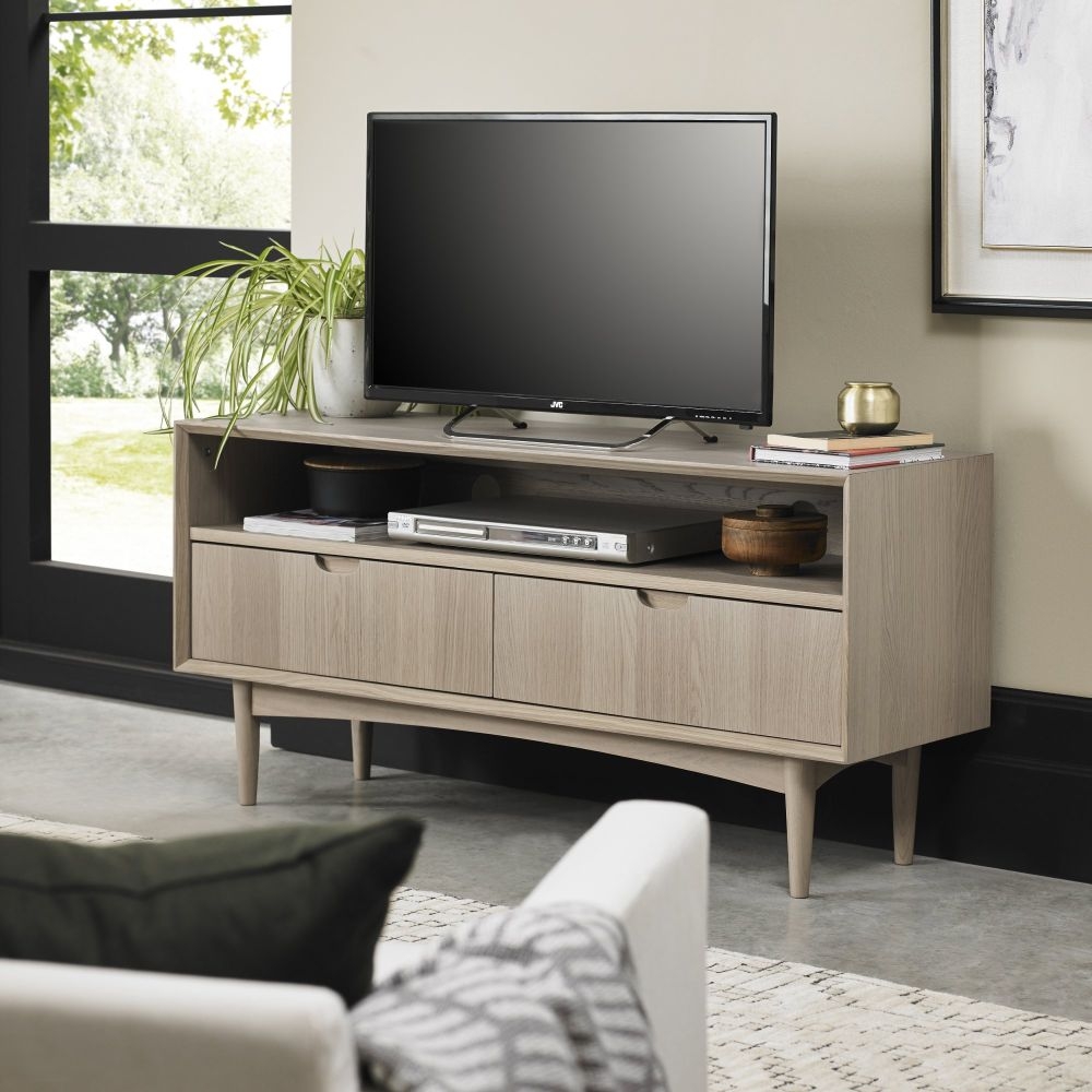 Product photograph of Bentley Designs Dansk Scandi Oak 2 Drawer Tv Unit from Choice Furniture Superstore.
