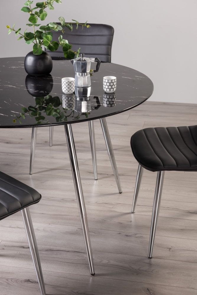 Product photograph of Bentley Designs Christo Black Marble Effect Tempered Glass 4 Seater Round Dining Table from Choice Furniture Superstore.