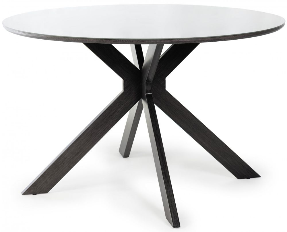 Product photograph of Bentley Designs Hirst Grey Painted Tempered Glass 4 Seater Round Dining Table from Choice Furniture Superstore.