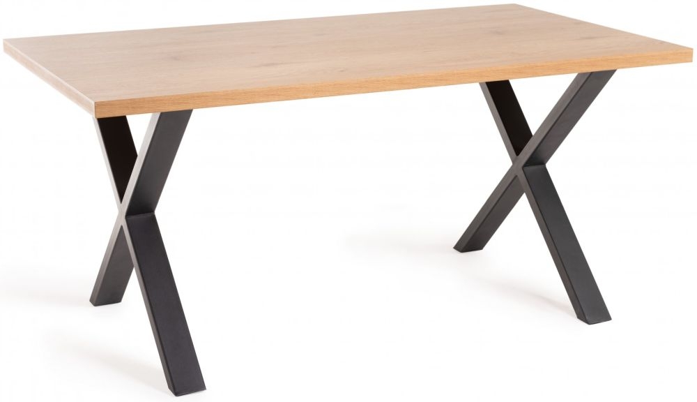 Product photograph of Bentley Designs Ramsay Oak Melamine 6 Seater Dining Table With Black X Shape Legs from Choice Furniture Superstore.
