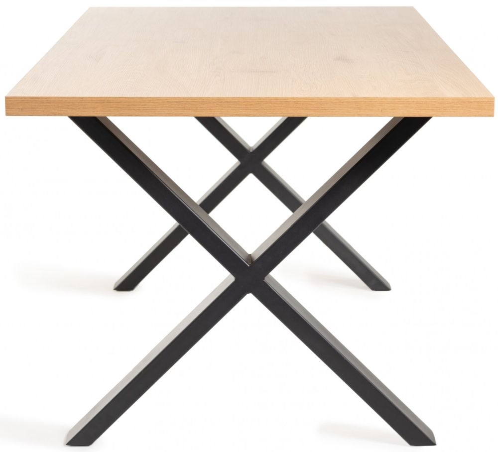Product photograph of Bentley Designs Ramsay Oak Melamine 6 Seater Dining Table With Black X Shape Legs from Choice Furniture Superstore.