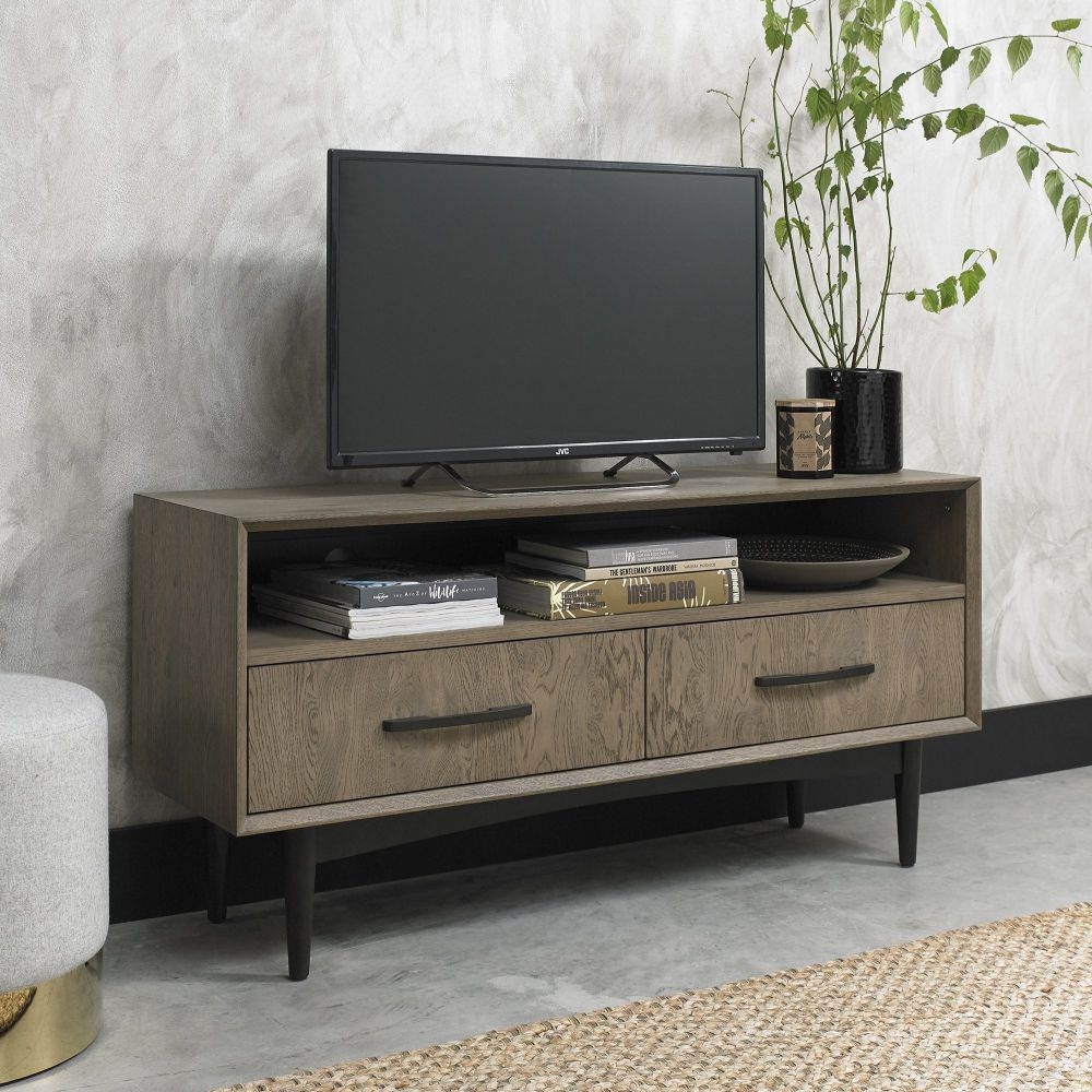 Product photograph of Bentley Designs Vintage Weathered Oak And Peppercorn 2 Drawer Tv Unit from Choice Furniture Superstore.