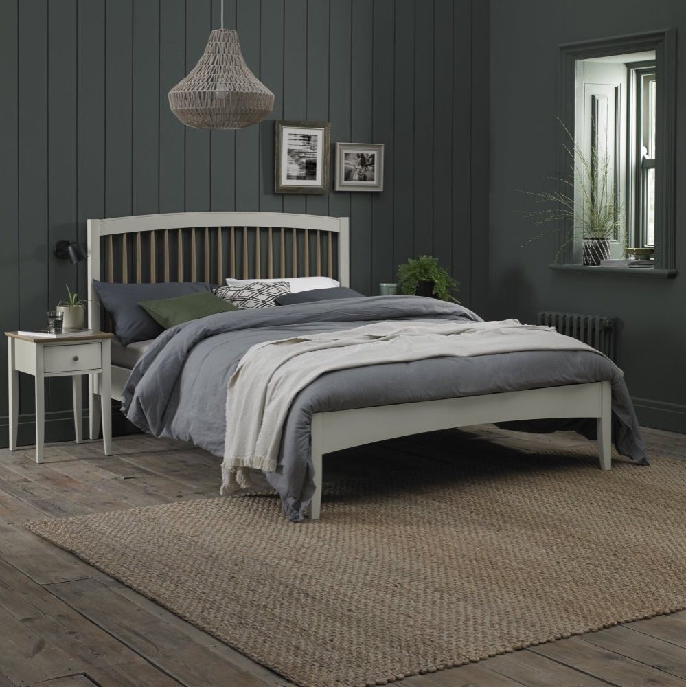 Product photograph of Bentley Designs Whitby Scandi Oak Soft Grey Low Footend Bedstead Comes In 4ft 6in Double And 5ft King Size Options from Choice Furniture Superstore.