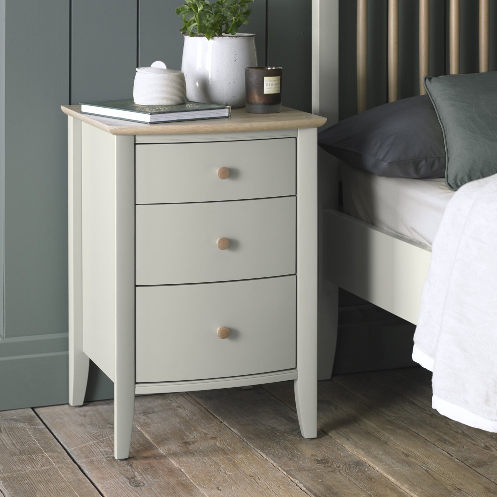 Product photograph of Bentley Designs Whitby Scandi Oak And Soft Grey 3 Drawer Bedside Cabinet from Choice Furniture Superstore.