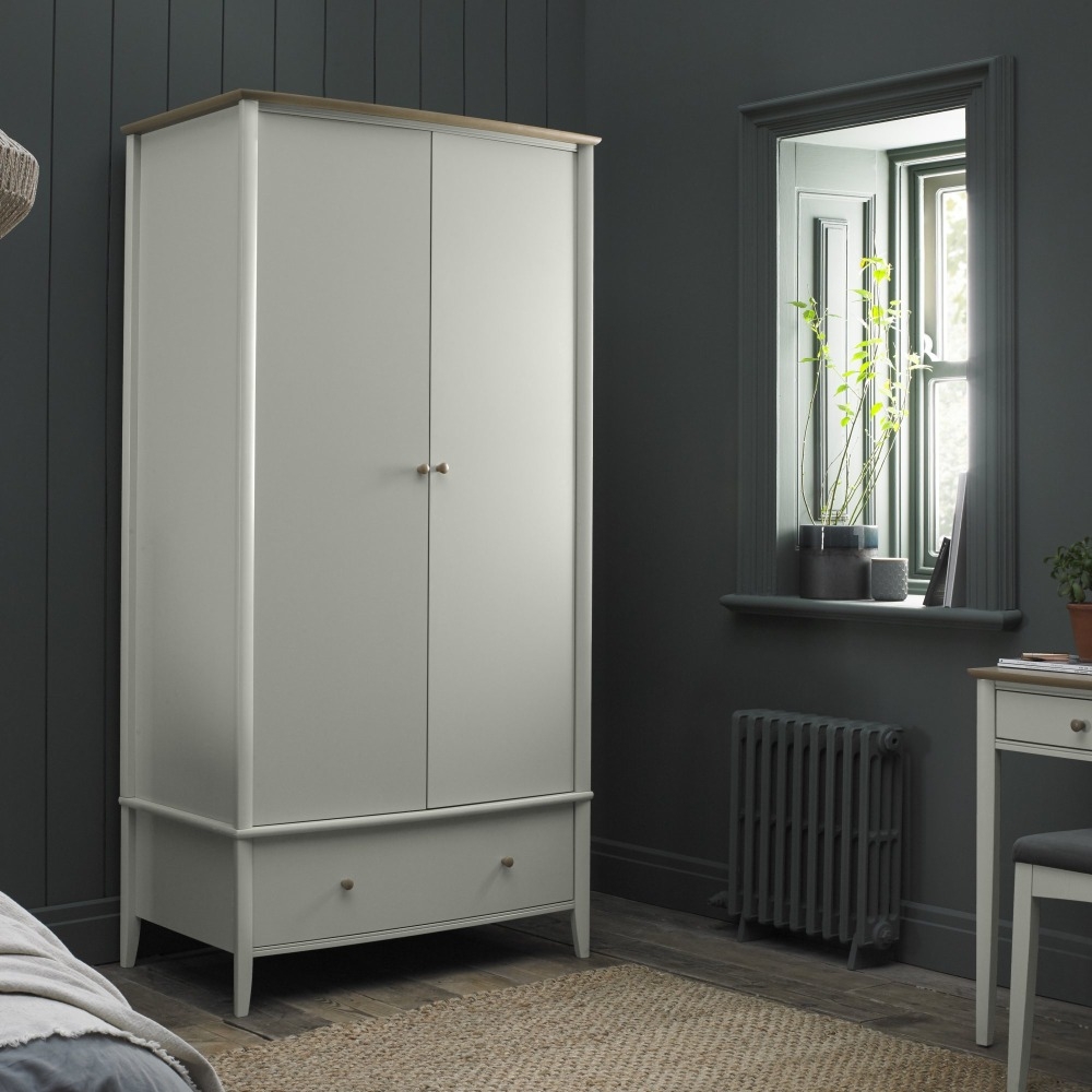 Product photograph of Bentley Designs Whitby Scandi Oak And Soft Grey 2 Door Combi Wardrobe from Choice Furniture Superstore.