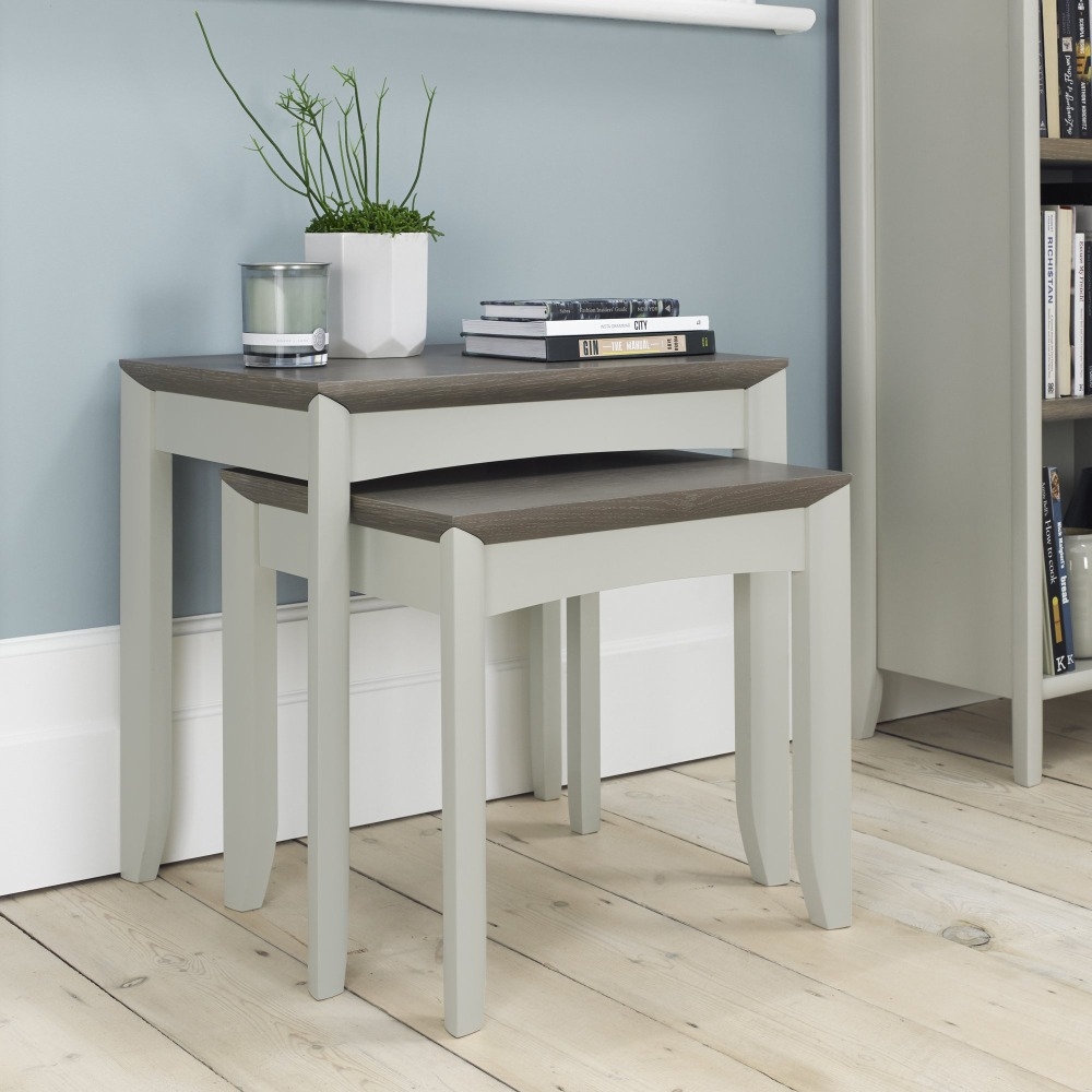 Product photograph of Bentley Designs Bergen Grey Washed Oak And Soft Grey Nest Of Lamp Table from Choice Furniture Superstore.