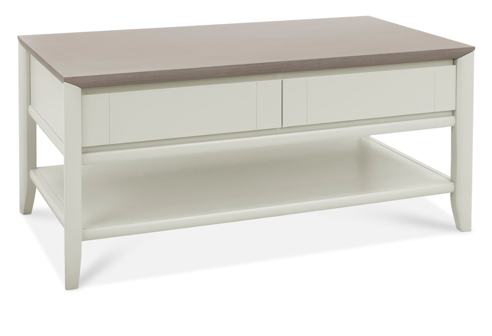 Product photograph of Bentley Designs Bergen Grey Washed Oak And Soft Grey Coffee Table With Drawer from Choice Furniture Superstore.