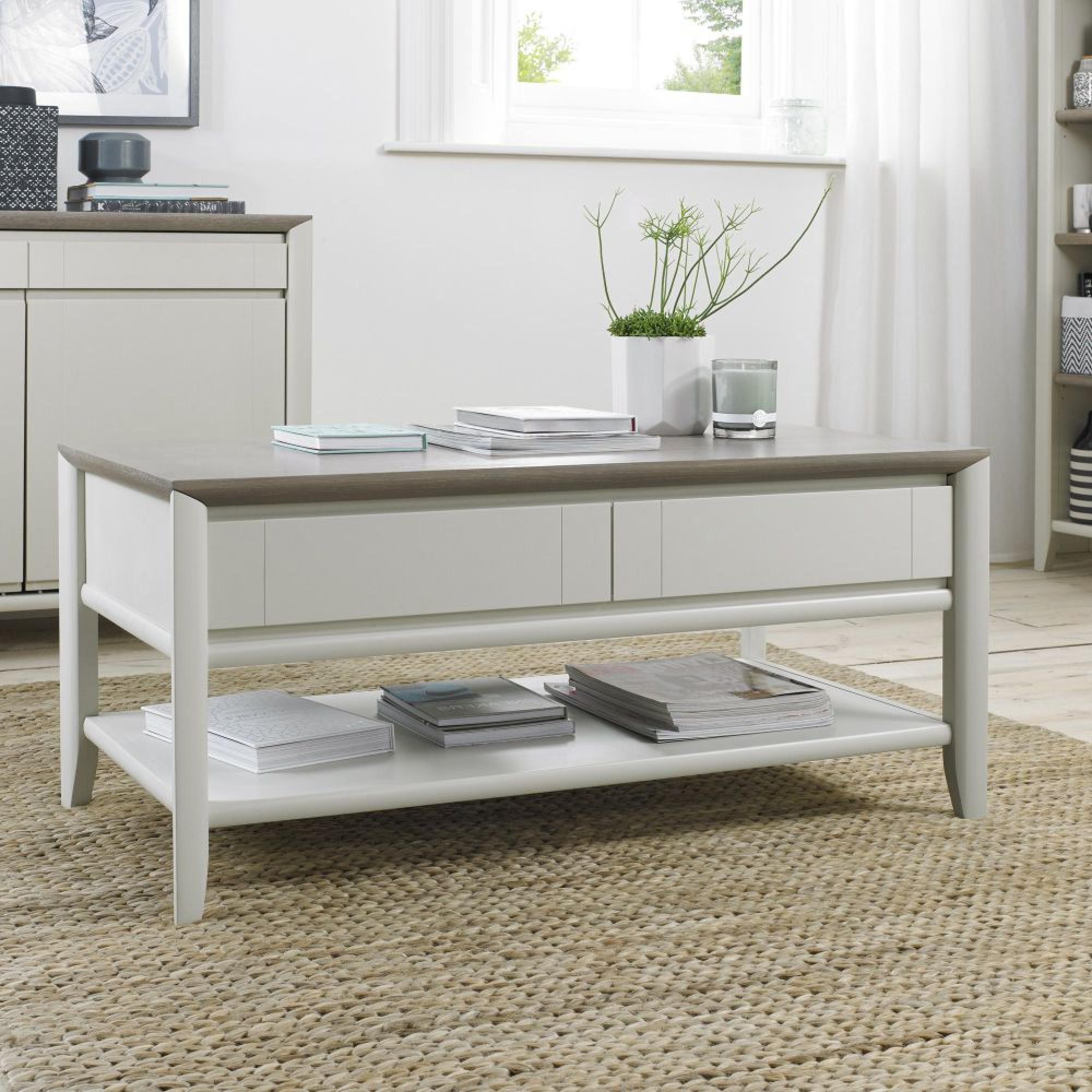 Bentley Designs Bergen Grey Washed Oak and Soft Grey Coffee Table with Drawer